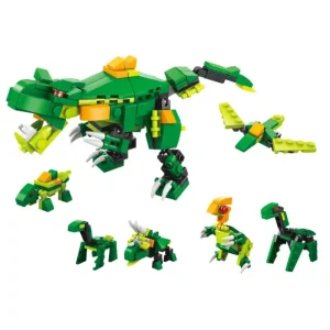 6-in-1 Dinosaur building blocks, all designs shown together