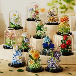 A set of twelve different build blocks flowers in their each terrariums from Snow Aurora's Flowers in Terrarium Collection.