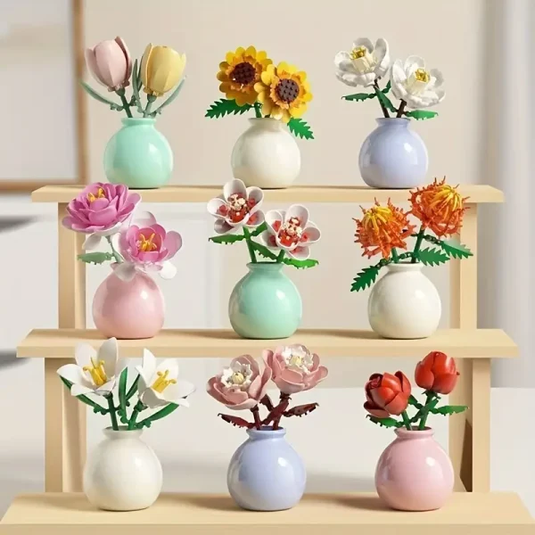 Peonies in a Vase DIY Building Blocks - 100 Pieces - Image 3