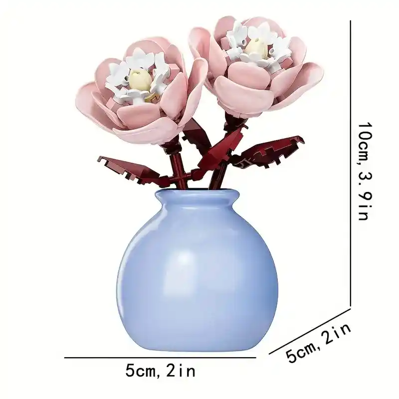 Peonies in a Vase building blocks model with its size measurements