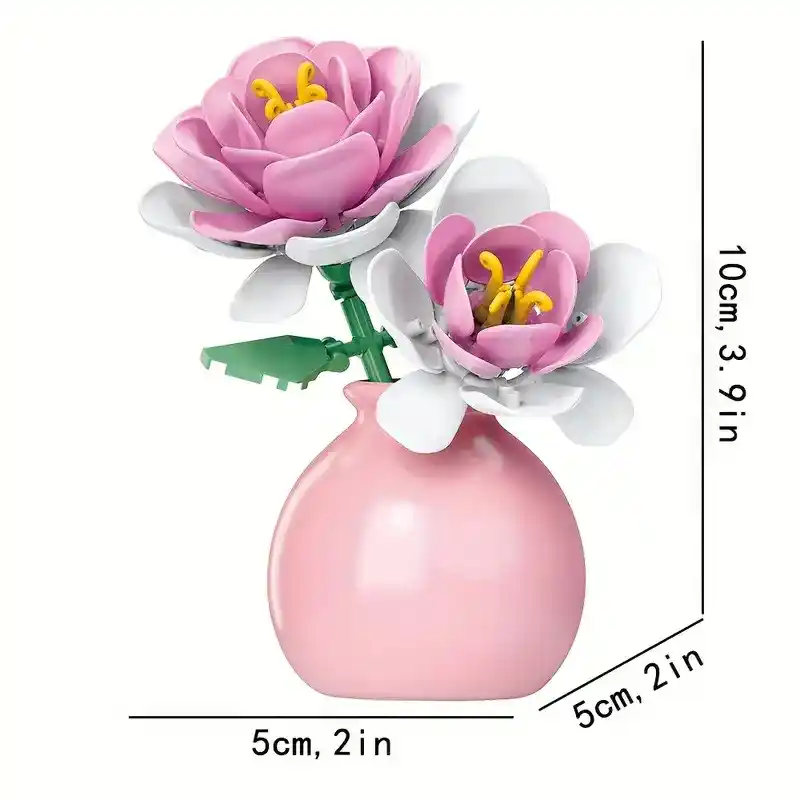 Pink Roses in a Vase building blocks model with its size measurements