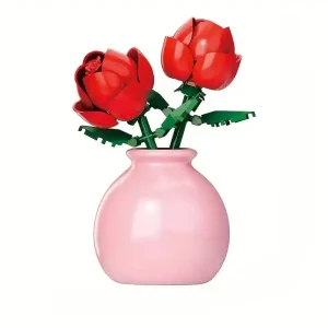 Red Roses in a Vase DIY Building Blocks - 100 Pieces