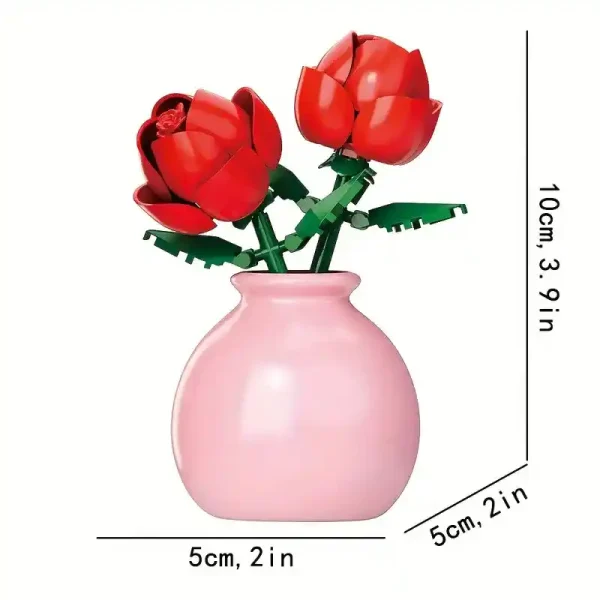 Red Roses in a Vase DIY Building Blocks - 100 Pieces - Image 2