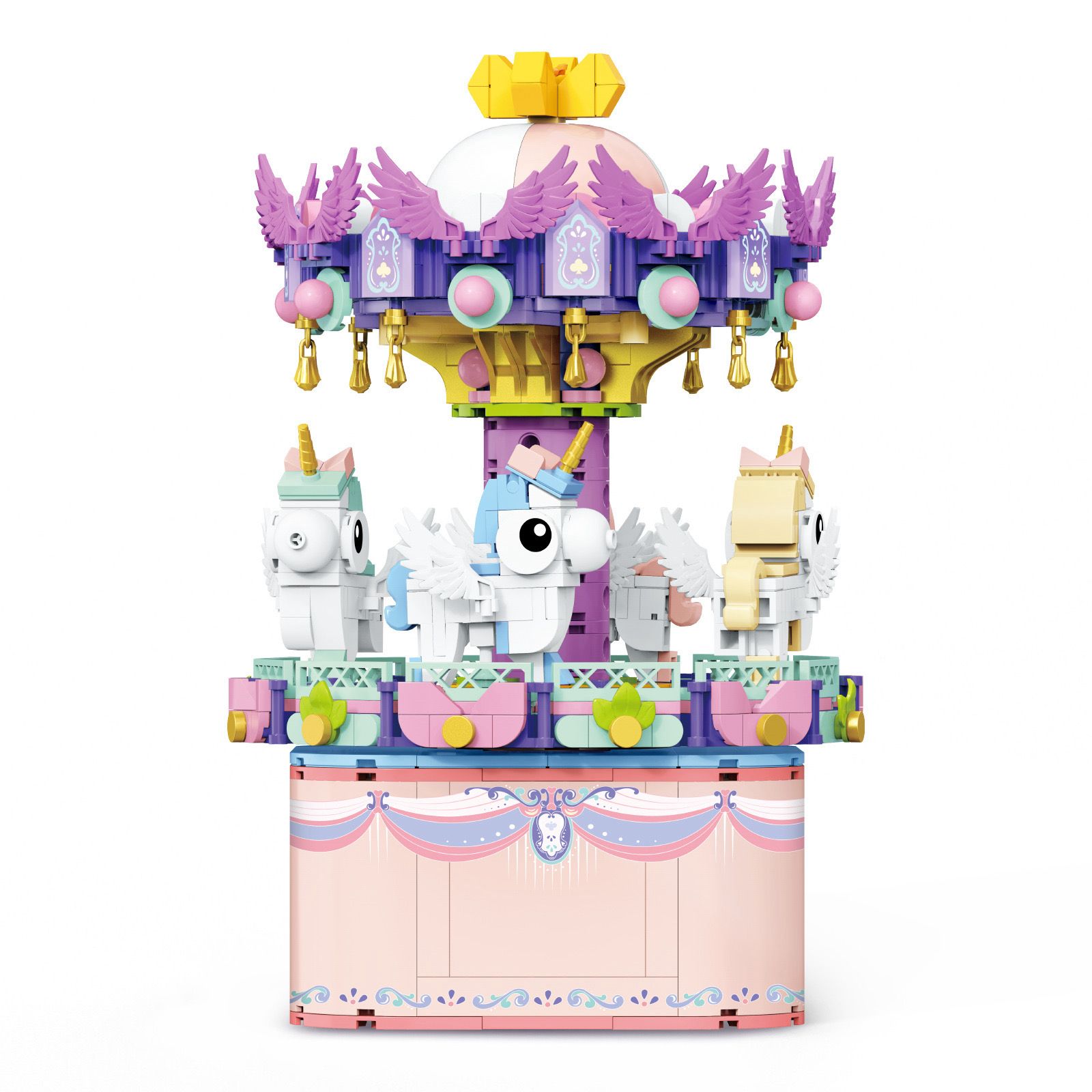 Unicorn Merry-Go-Round Carousel Music Box DIY Building Blocks