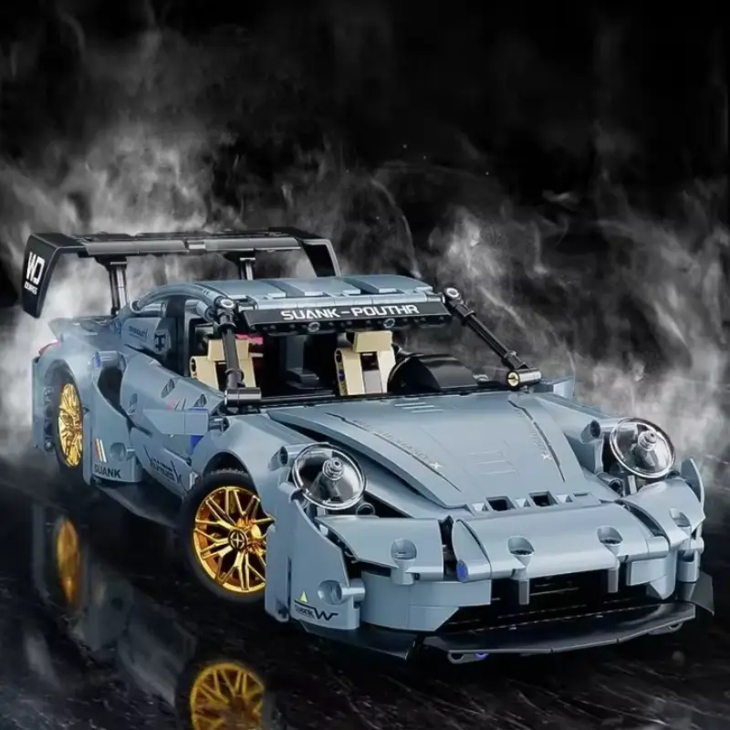 Blue Grey Remote Control Racing Super Car 1:14 Building Blocks - 1200+ Pieces building blocks set styled as a display