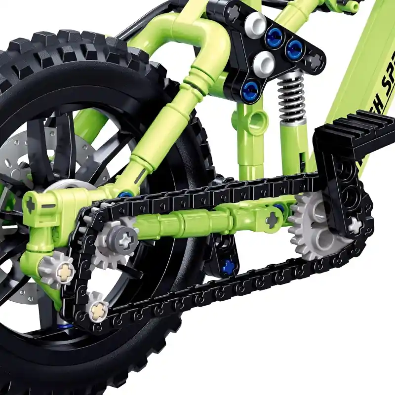 Close-up of the Green Mountain Bike building blocks set