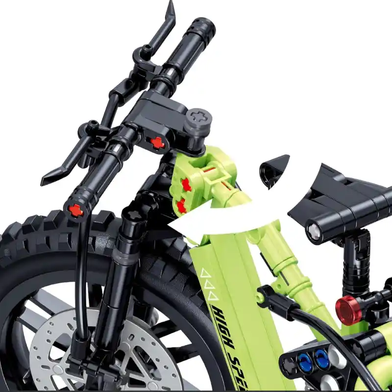 Close-up of the Green Mountain Bike building blocks set