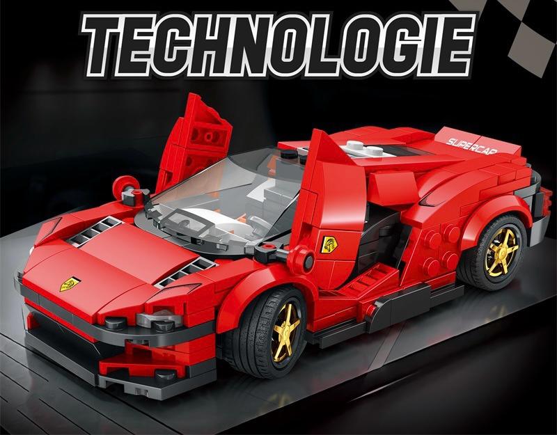 Red Car building blocks set styled as a display
