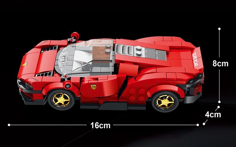 Red Car building blocks model with its size measurements