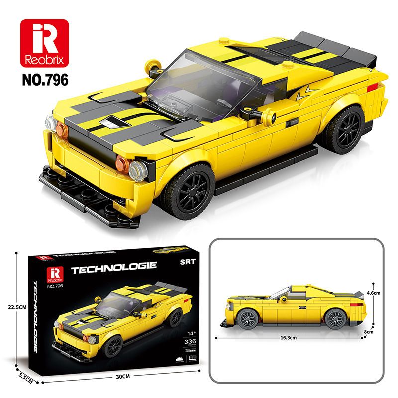 Yellow Car building blocks box and finished model