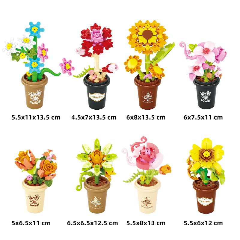 8 × Bucket Flowers DIY Building Blocks - Image 2