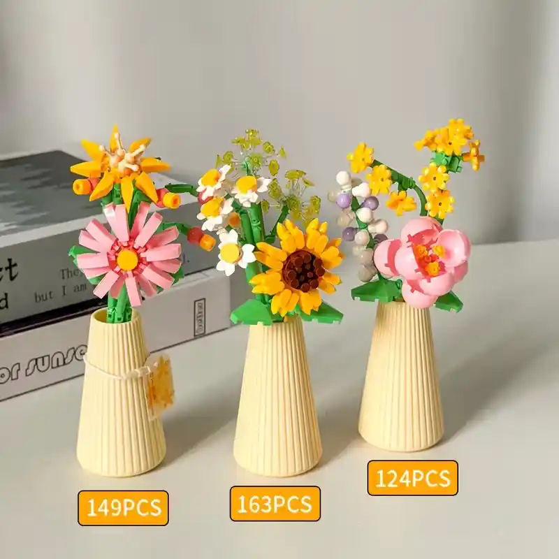 Flowers in a Tall Vase building blocks set styled as a display