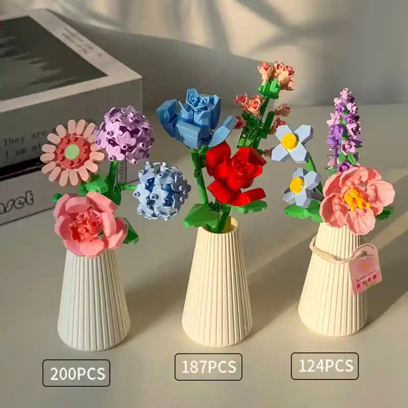 Flowers in a Tall Vase building blocks set styled as a display