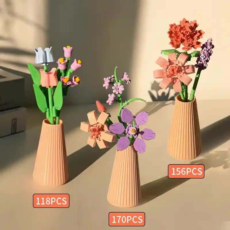 Flowers in a Tall Vase building blocks set styled as a display
